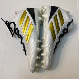 Adidas Men’s Freak Ghost Size 9.5  White/black/gold Football Cleats